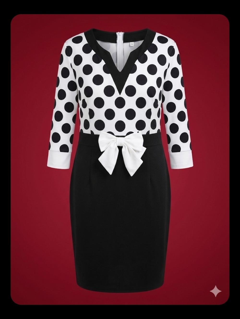 Absolutely New Elegant Polka Dot Midi Dress with Front Bow